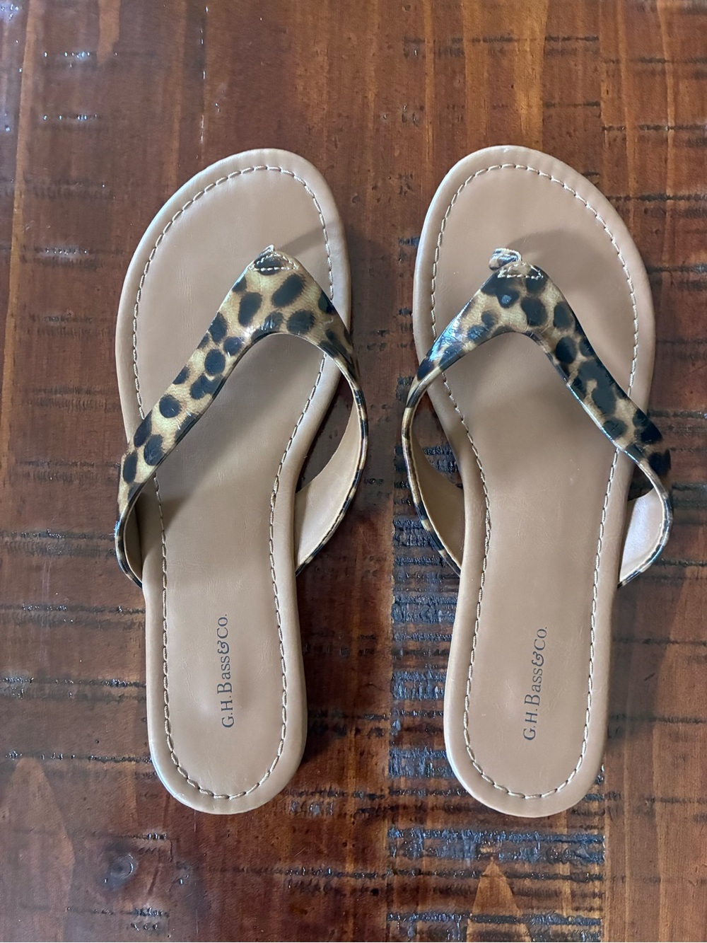G.H. Bass & Co. Leopard Print Thong Sandals - Tan Footbed